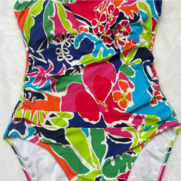 NAUTICA Tropical Open Back Criss Cross Vibrant One Piece Bathing Suit - Picture 8 of 16